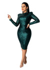 Women’s Sexy Full Sleeve Sequin Bodycon O Neck Dresses