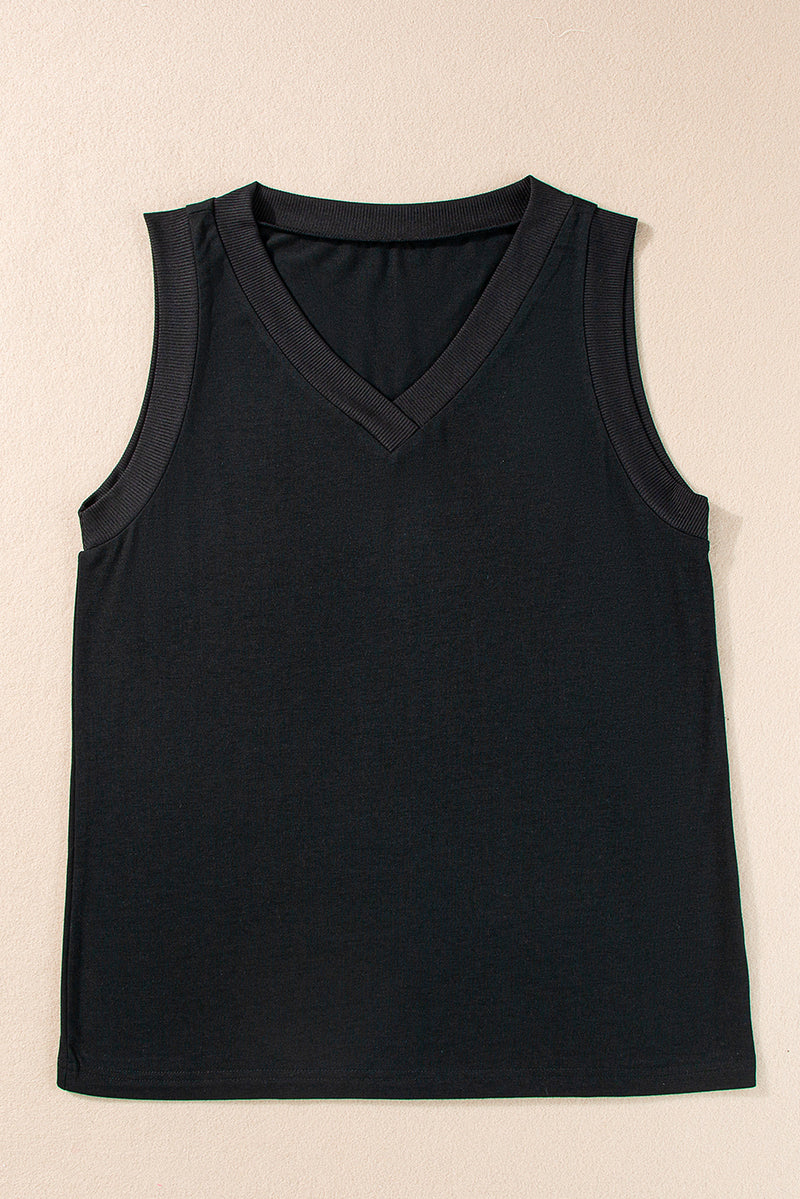 Black Contrast Trim V-Neck Loose Fit Tank Top