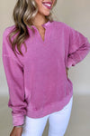 Skobeloff Notched Neck Exposed Seam Drop Shoulder Sweatshirt