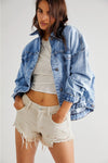 Blue Stripe Washed Oversized Pocketed Denim Jacket