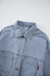 Blue Stripe Washed Oversized Pocketed Denim Jacket