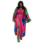 Fashion Printed Satin Long Kimono Beachwear