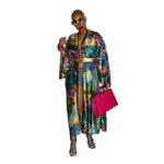 Fashion Printed Satin Long Kimono Beachwear