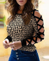 Long Sleeve Hollow Band Design Blouse 