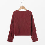 Women Fringe Sleeves Loose Knitted Sweater