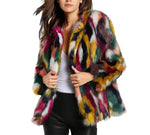 Contrast Multi color Faux Fur Coat Long Hairy Shaggy Outwear