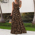 Women Sleeveless Leopard Print Maxi Summer Dress