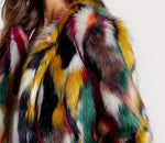 Contrast Multi color Faux Fur Coat 