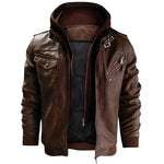  Pu Leather Windbreaker Hooded Winter Motorcycle Jacket