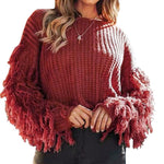 Women Fringe Sleeves Loose Knitted Sweater