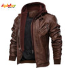  Pu Leather Windbreaker Hooded Winter Motorcycle Jacket