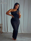  Elegant Draped Black Maxi Dress 