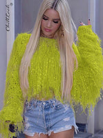 Knitted Tassel Pullover Solid Handmade  Sweaters