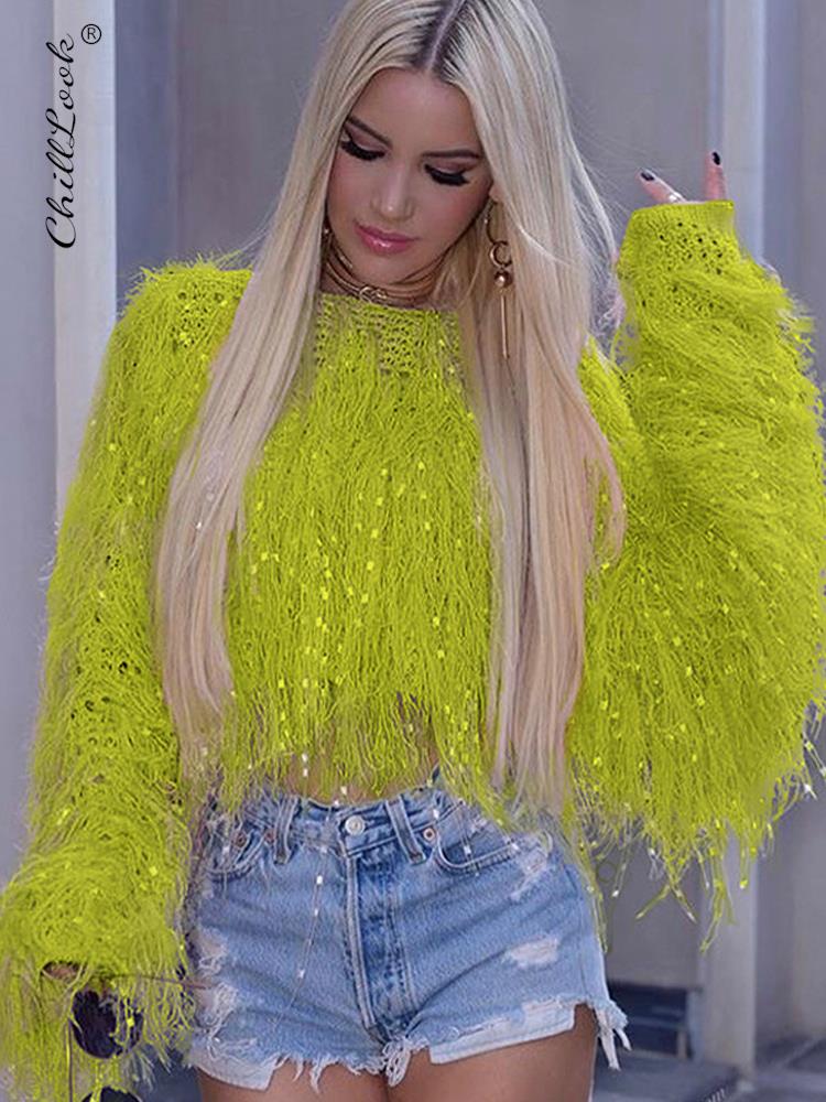 Knitted Tassel Pullover Solid Handmade  Sweaters