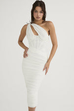 Solid Color Pleated One-Shoulder Fishbone Hollow Long Dress