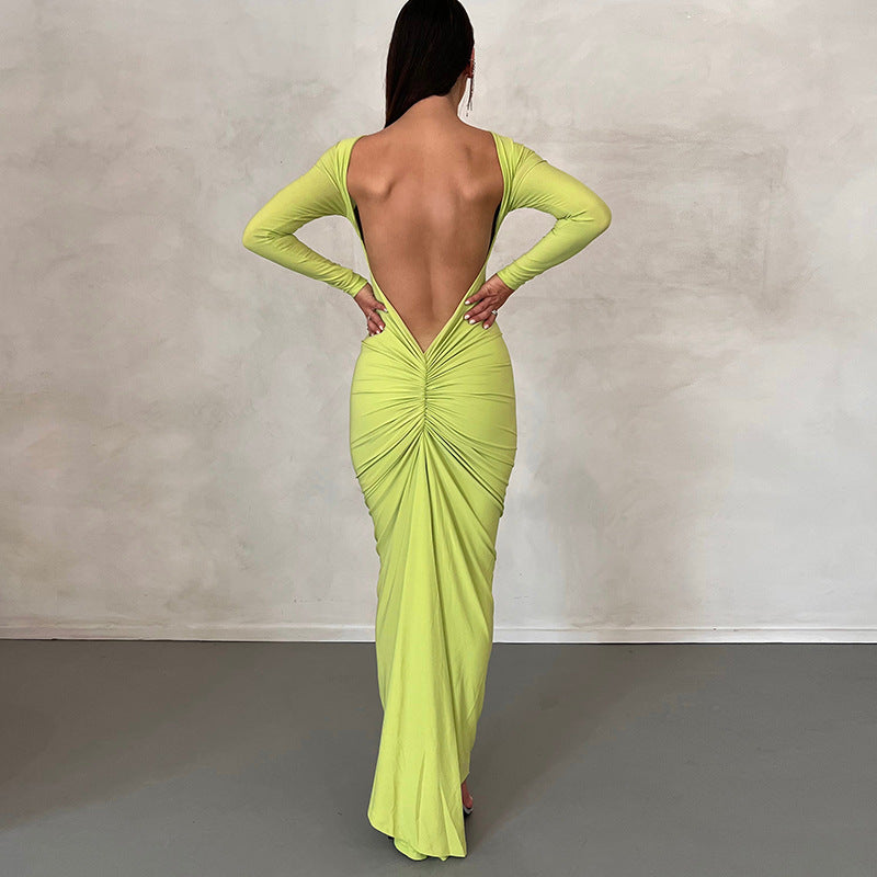  Sexy Backless Pleated Maxi Dress