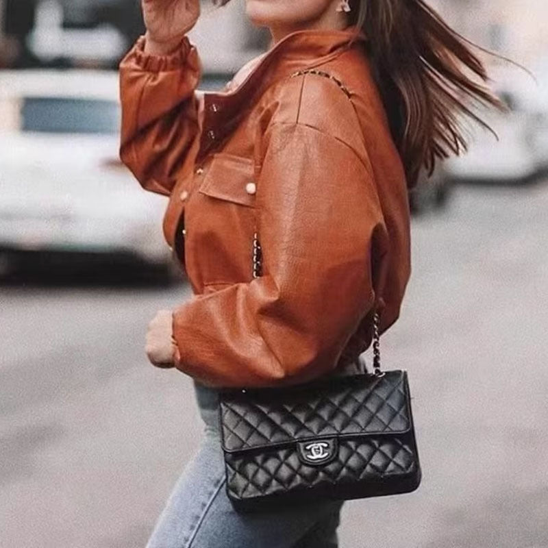 Solid Color PU Faux Leather Jacket 