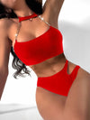 Solid Color Chain Bikini Swimsuit