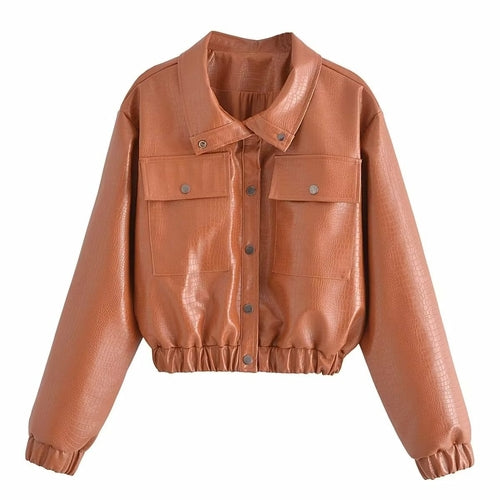 Solid Color PU Faux Leather Jacket