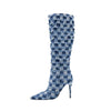  Plaid Denim Blue Cloth Women's Boots