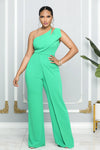 One Shoulder Sleeveless Wide Leg Solid Elegant Jumpsuits