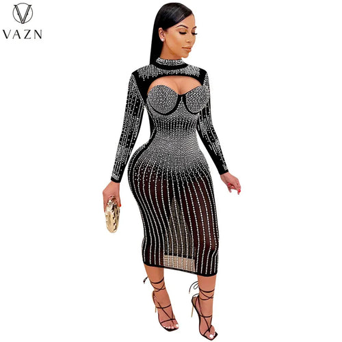 Women Sexy See-Through Long Sleeve Dresses