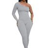 Women's Diagonal Shoulder Solid Backless Jumpsuit