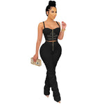 Sexy Women Mesh Patchwork Crop Top + Pants