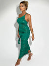  One Shoulder Strapless Backless Bodycon Maxi Dress 