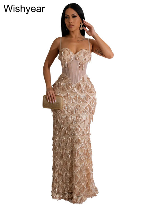 Women Sequined Sexy Spaghetti Strap Dresses