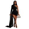 Women's Cape Feather Single Long Sleeve Oblique Dresses