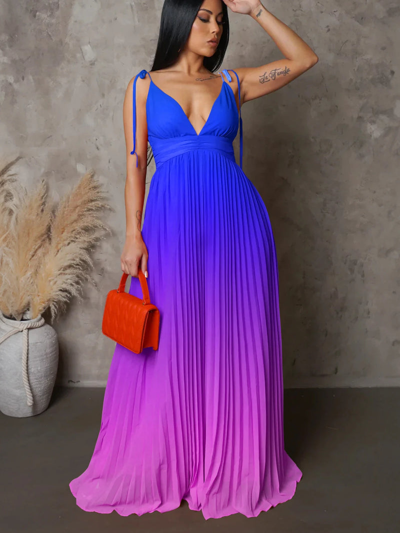 Sleeveless Pleated Backless Dresses