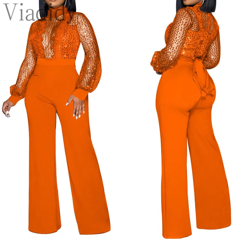 Embroider Long Sleeve Straight Jumpsuit