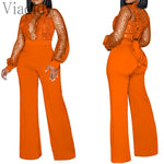 Women Sexy Hollow Out Embroider Long Sleeve Jumpsuits