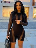 Full Sleeve Round Neck Mesh Sheer Romper