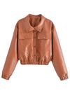 Solid Color PU Faux Leather Jacket 