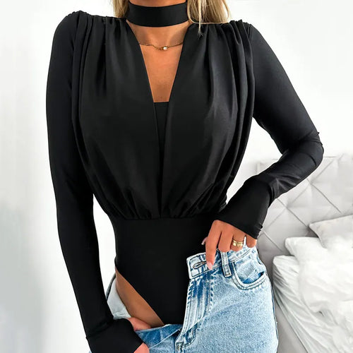 Women Summer Elegant Long Sleeve Slim Bodysuit