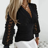 Women Sexy Lace long Sleeve Deep V- Neck Tops