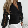 Women Sexy Floral  Lace long Sleeve Deep V- Neck Tops