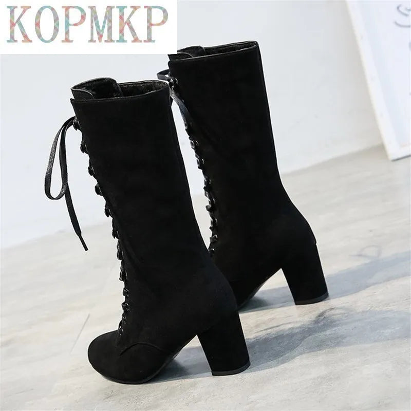  Women Flock Platform Gothic Boots 