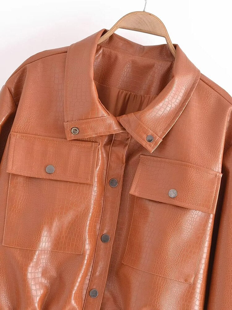 Solid Color PU Faux Leather Jacket 