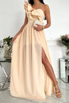 Women's Sleeveless One Shoulder Ruffled Edge Long Maxi Dress