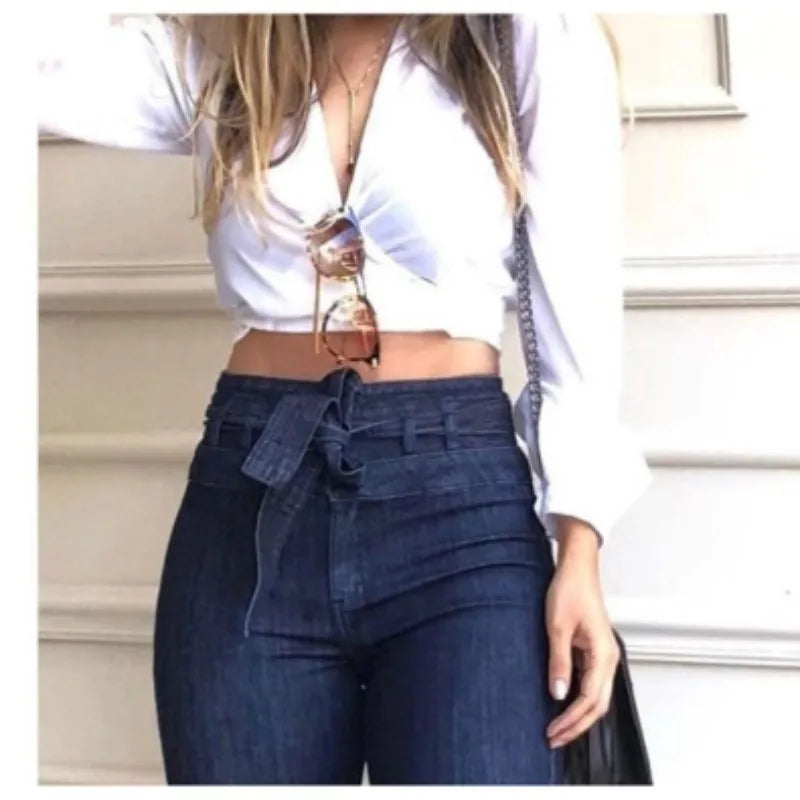 Elegant High Waist Hip Lifting Lace up Bell-bottoms