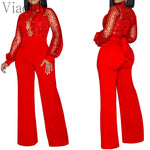 Women Sexy Hollow Out Embroider Long Sleeve Jumpsuits