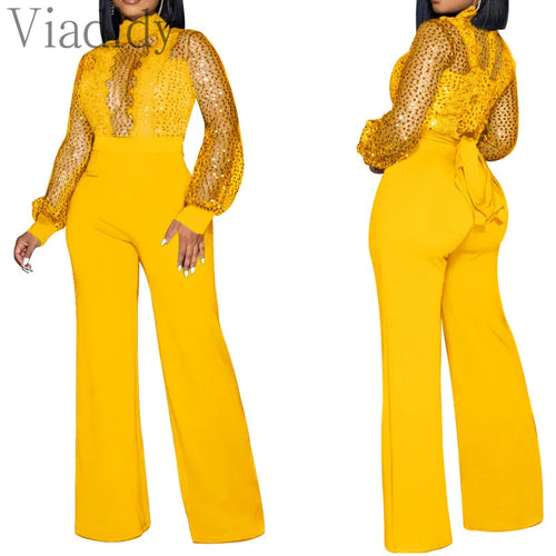 Women Sexy Hollow Out Embroider Long Sleeve Jumpsuits