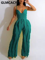 Women Spaghetti Strap Tassels Fringed Slim Jumpsuit