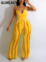 Women Spaghetti Strap Tassels Fringed Slim Jumpsuit