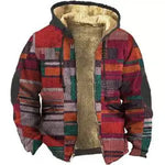 Men's Zipper Coat Long Sleeve Color Block Patchwork Winter Warm Jacket