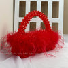 Pearl Bead With Ostrich Feather Fur Designer Bag