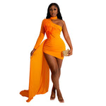 Women's Cape Feather Single Long Sleeve Oblique Dresses